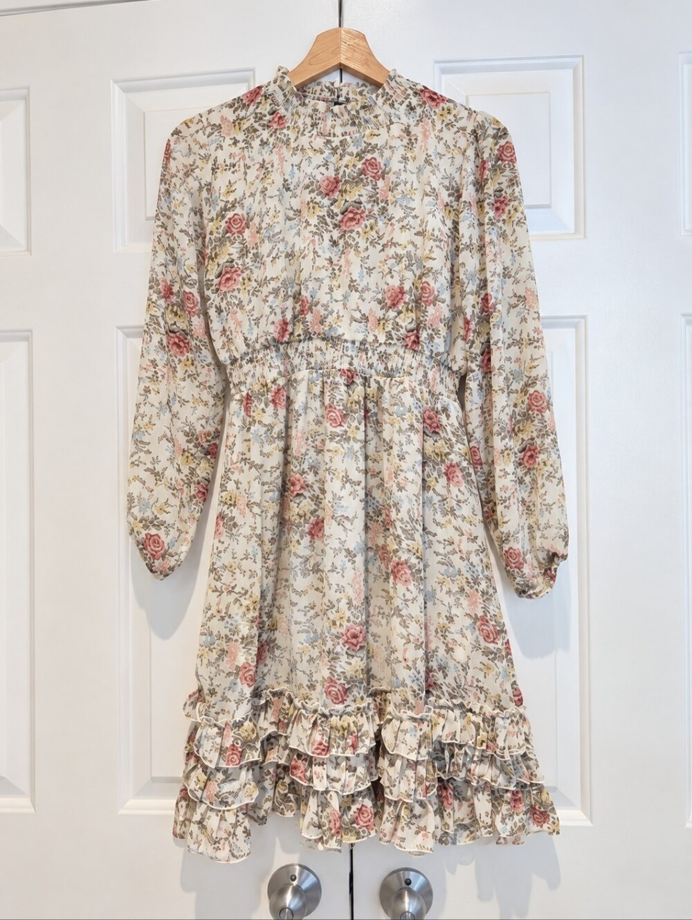 Coquette Cottagecore Midi Mini Dress Romantic Floral Long Sleeve Fairycore Small